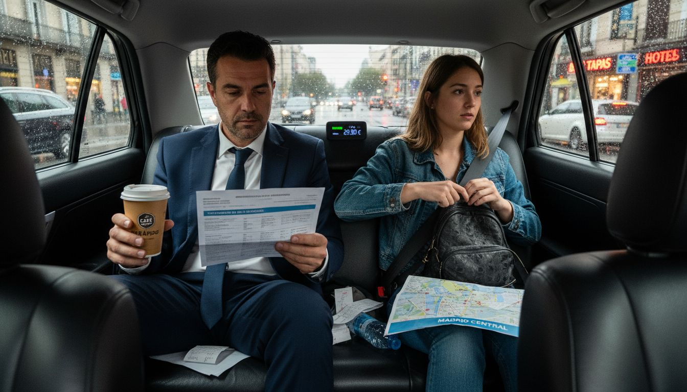 Personas que toman un taxi para ir o volver del aeropuerto en la ciudad