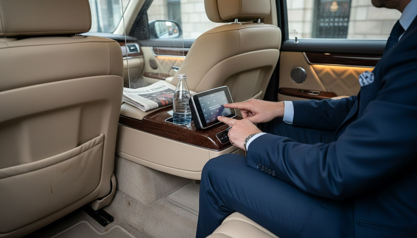 Passenger adjusting controls in luxury taxi