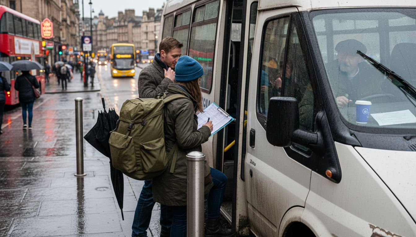 Boarding shared airport shuttle in Edinburgh