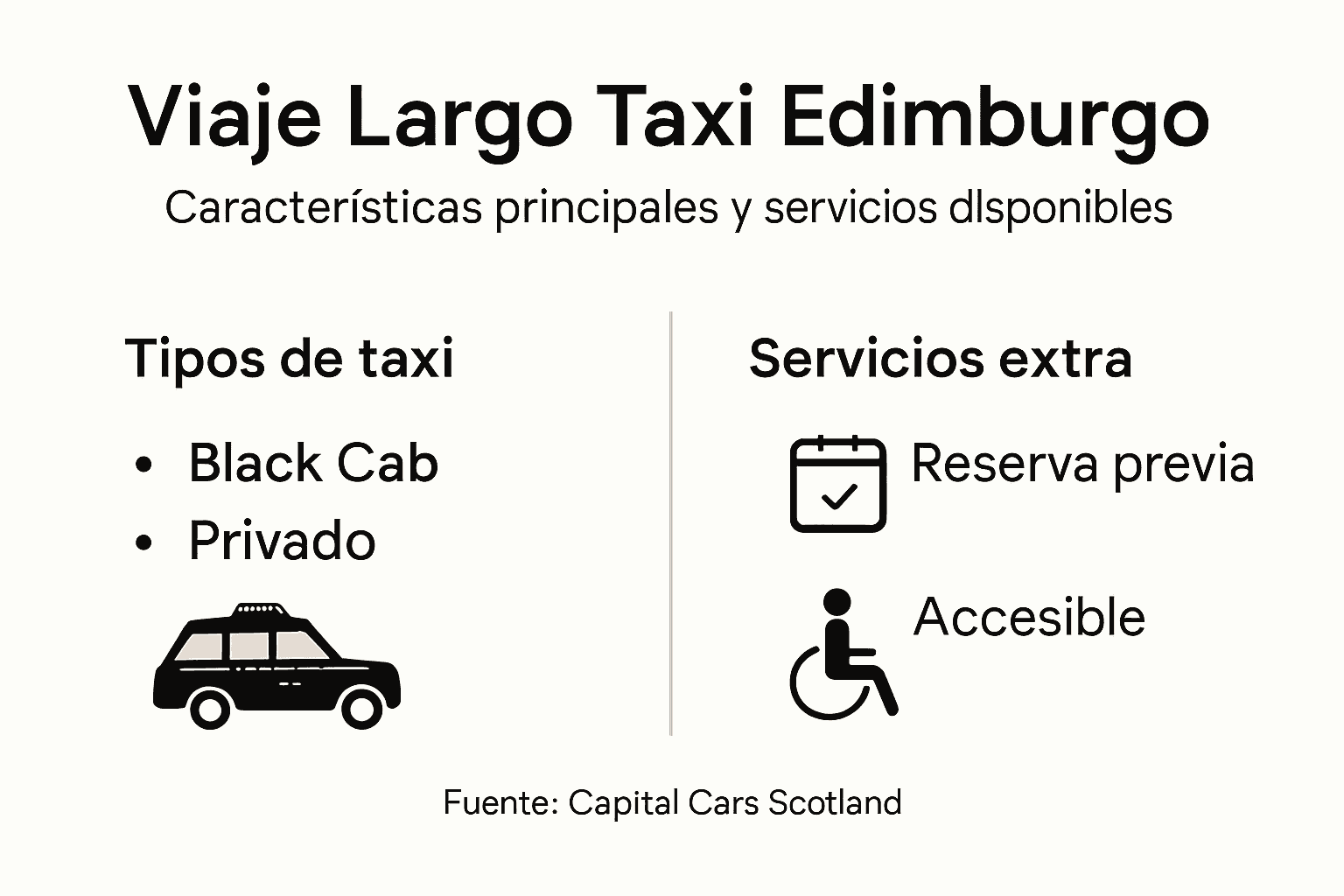 Guía visual de los diferentes servicios y modalidades de taxi en Edimburgo