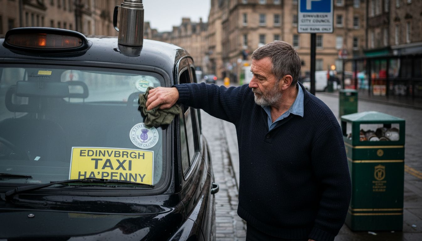 Hackney carriage taxi at Edinburgh rank with license plate