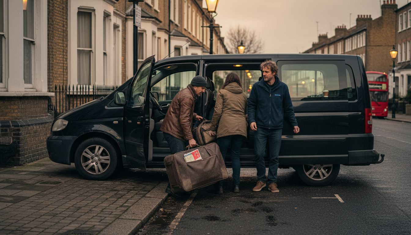 Passengers boarding shared taxi minivan
