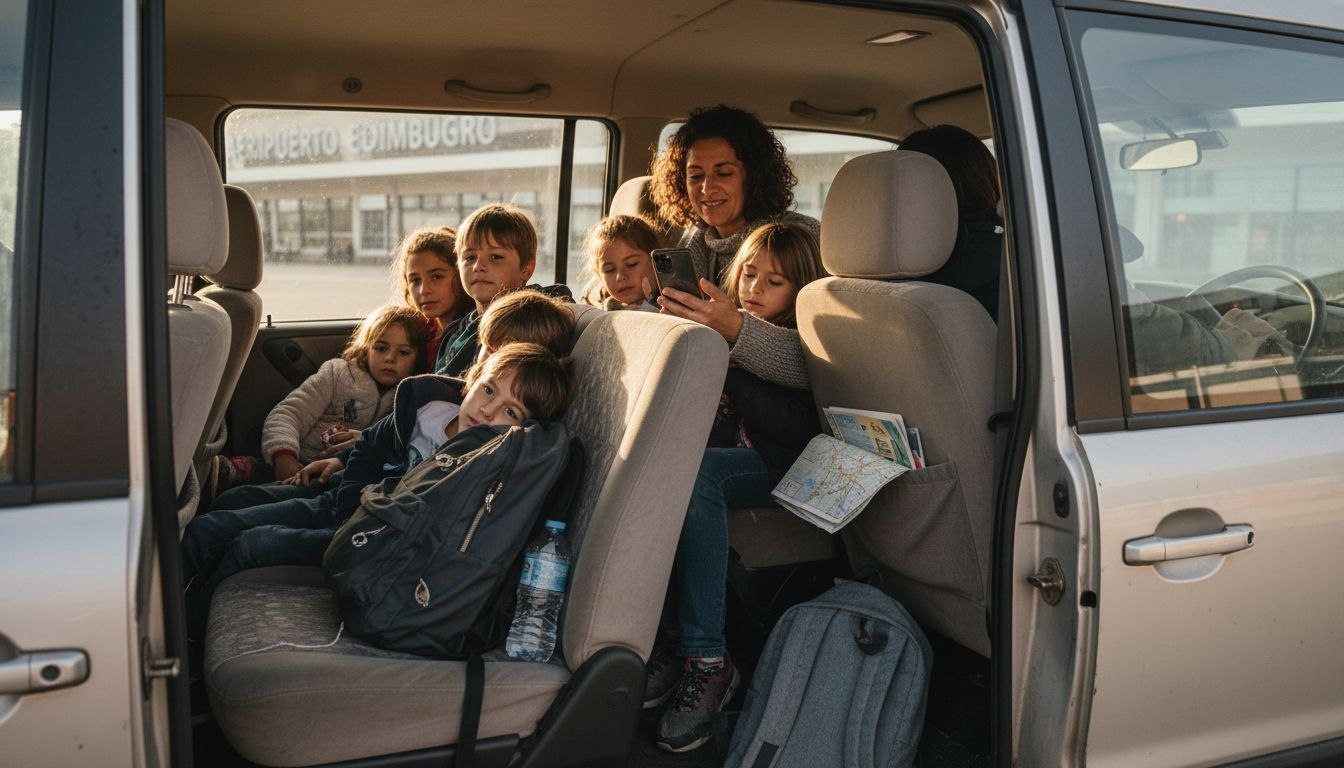 Viaje en taxi compartido en familia al aeropuerto de Edimburgo
