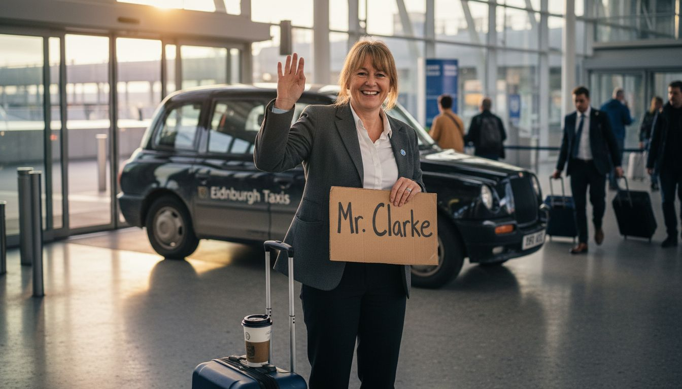 Taxi driver greeting arriving passenger