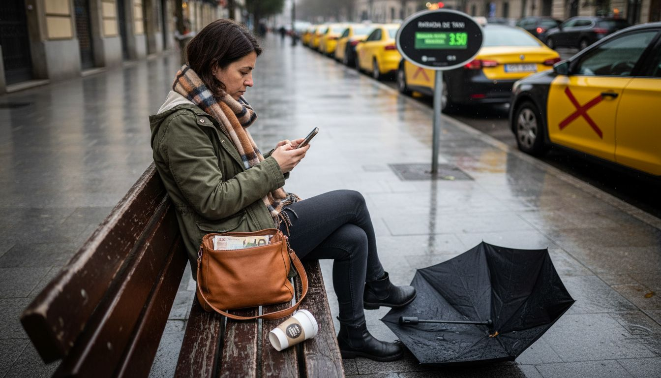 Mujer verifica la información antes de compartir taxi