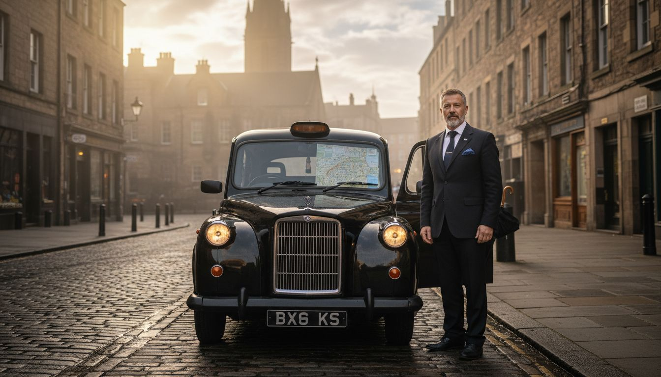 Edinburgh black cab taxi driver streetside