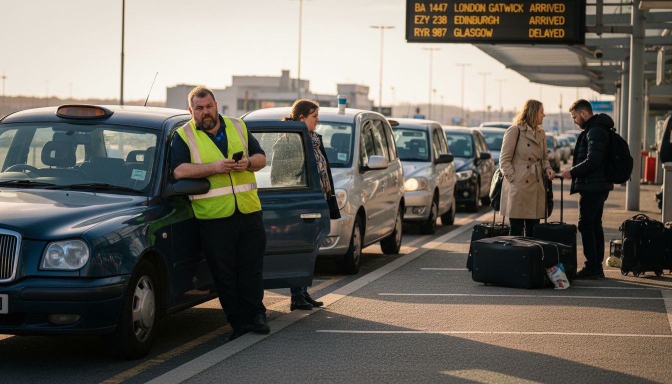 Taxi drivers waiting at airport curbside