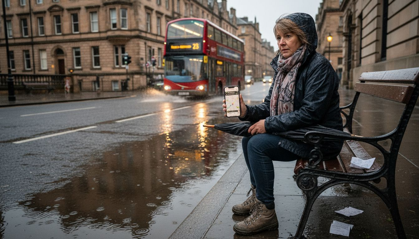 Woman tracking taxi GPS in Edinburgh