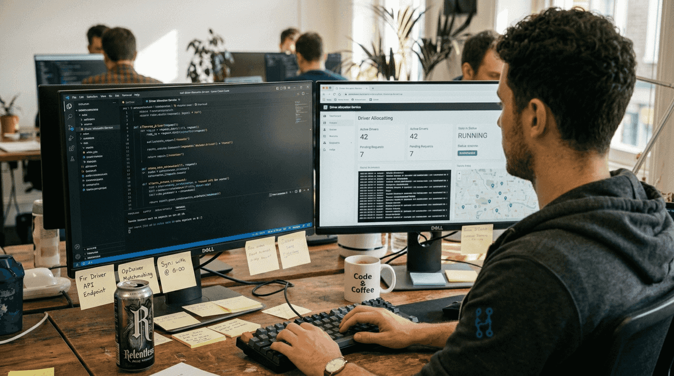 Developer coding taxi app backend system