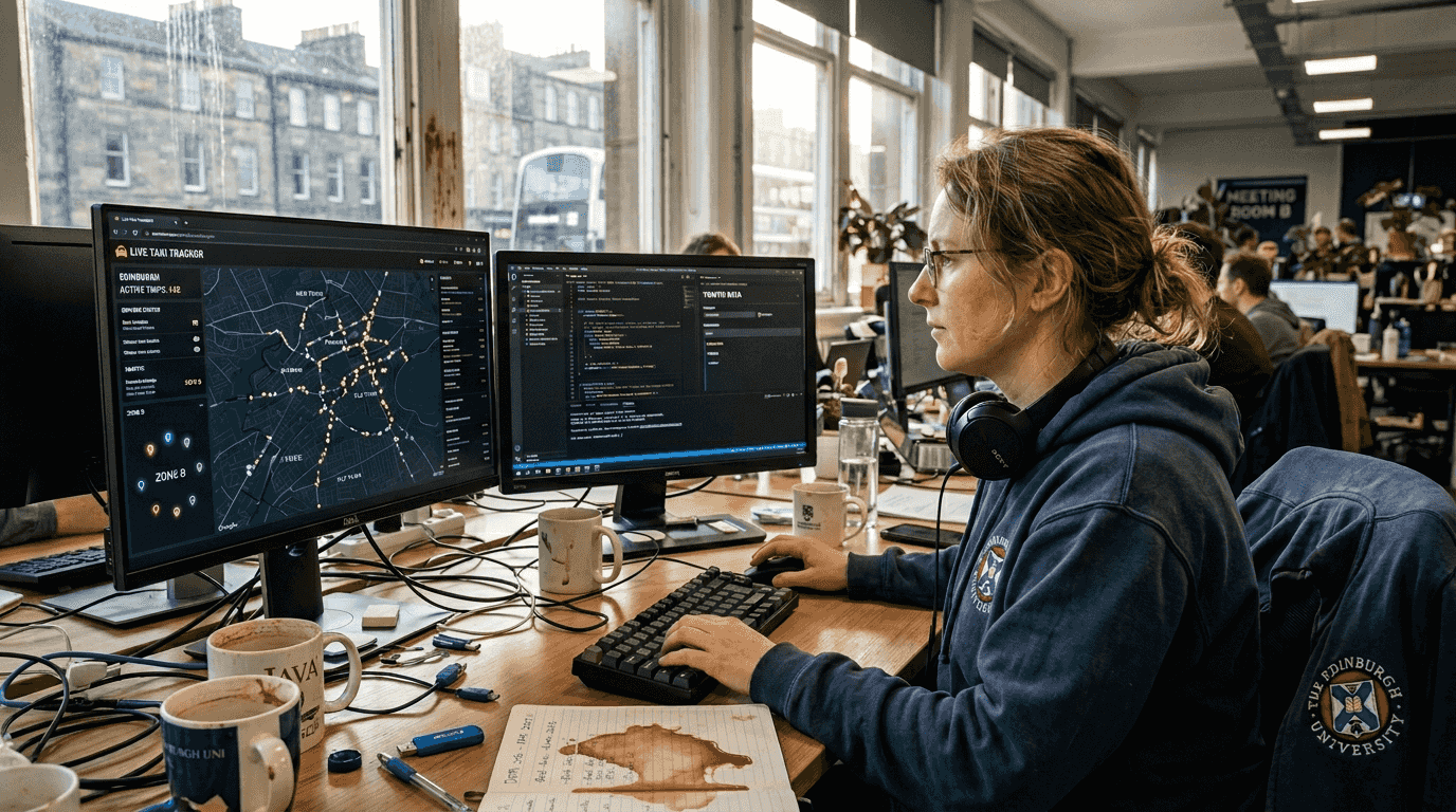 Engineer monitoring taxi app backend data