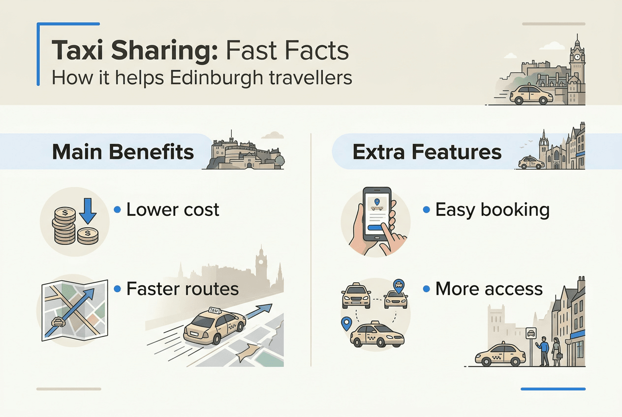 Infographic on taxi sharing benefits and features