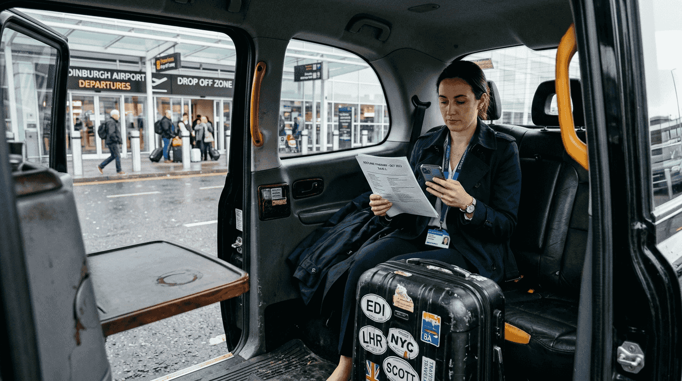 Passenger preparing for fixed fare airport transfer
