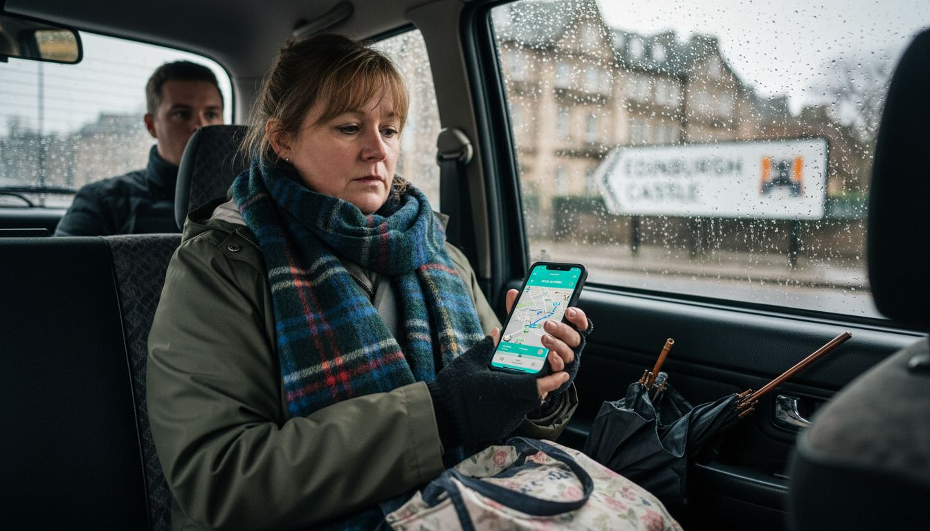 Taxi passenger checking live GPS tracking