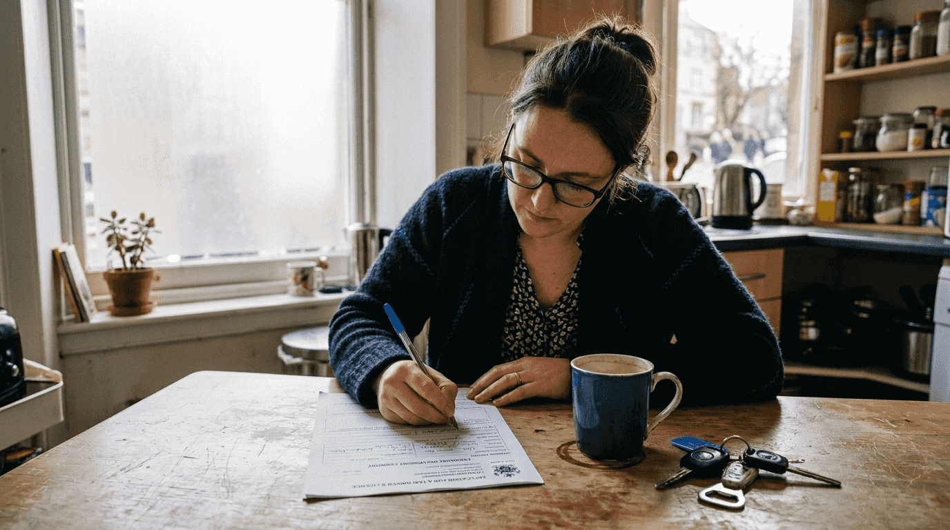 Woman completing Edinburgh taxi licence paperwork