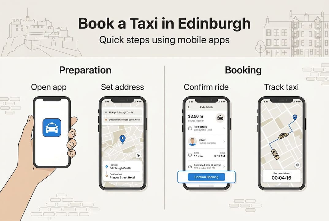 Infographic of mobile taxi booking steps