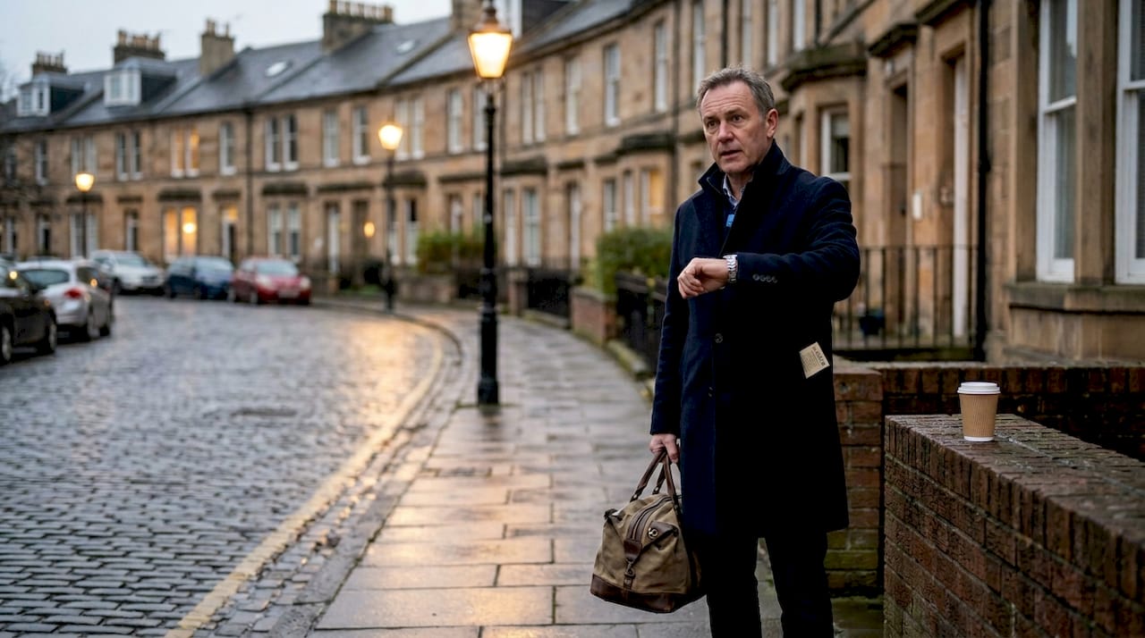 Man waiting for early morning taxi curbside