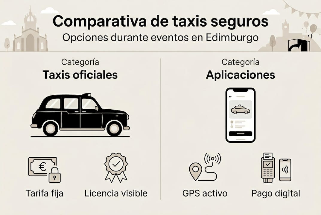Guía visual para viajar seguro en taxi durante eventos en Edimburgo