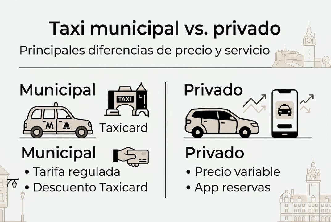 Guía visual sobre taxis municipales y servicios privados en Edimburgo