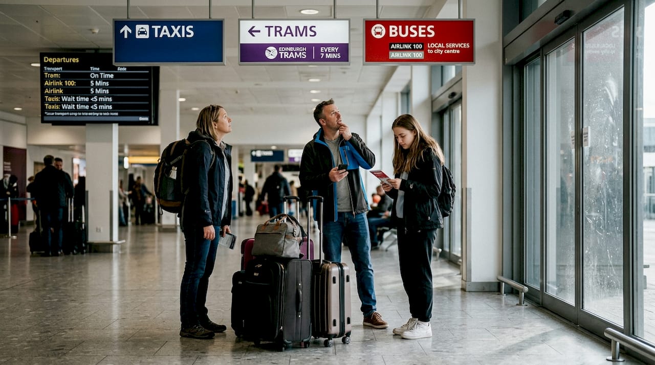 Travelers choosing airport transport options