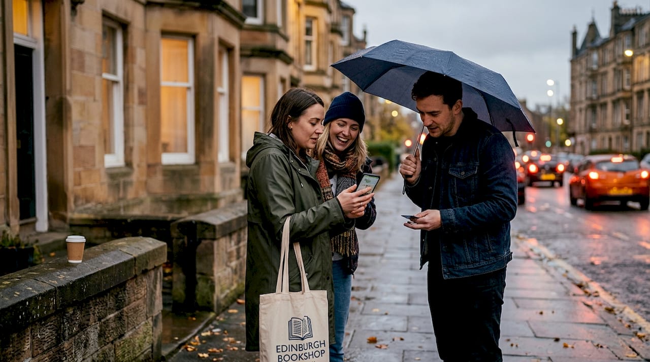 Un grupo de amigos poniéndose de acuerdo para repartir el coste del taxi mientras están en la calle.