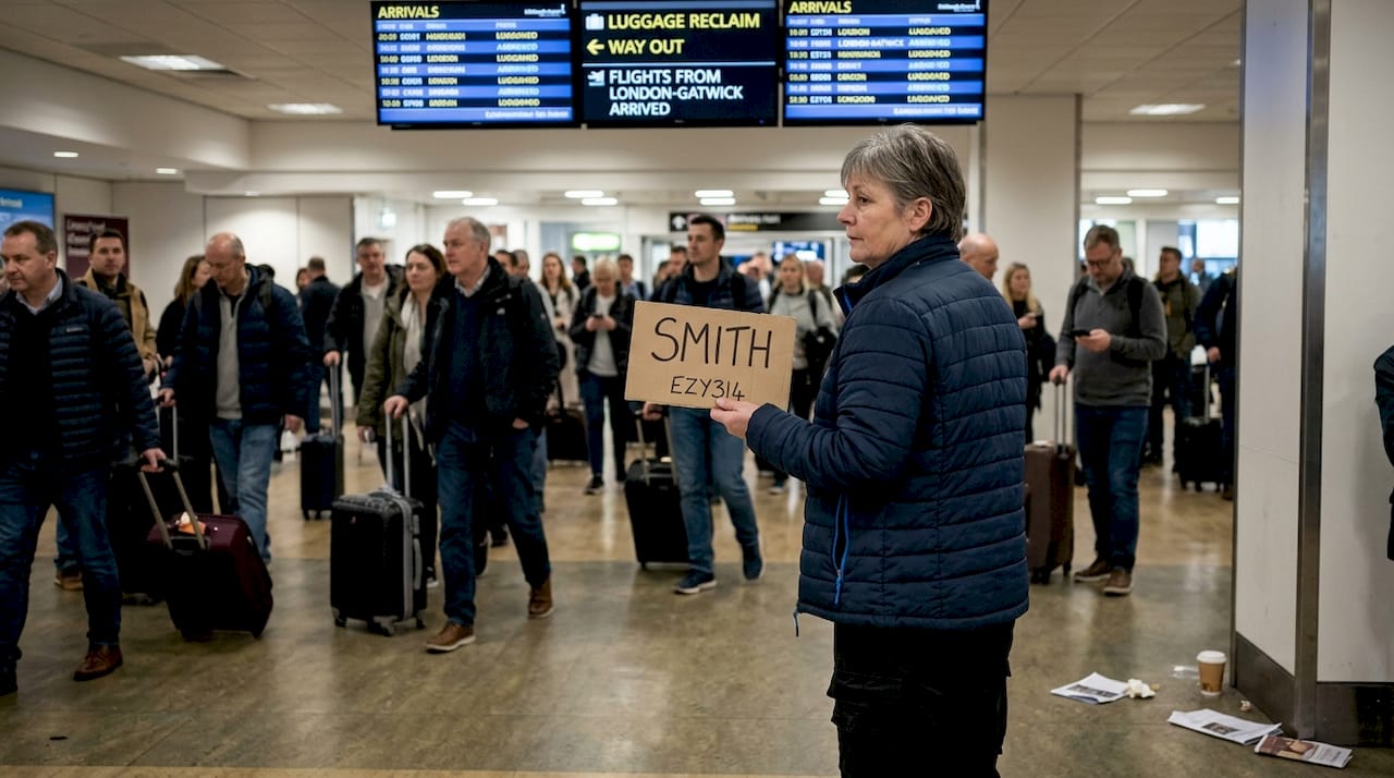 Taxi driver waiting in Edinburgh Airport arrivals hall