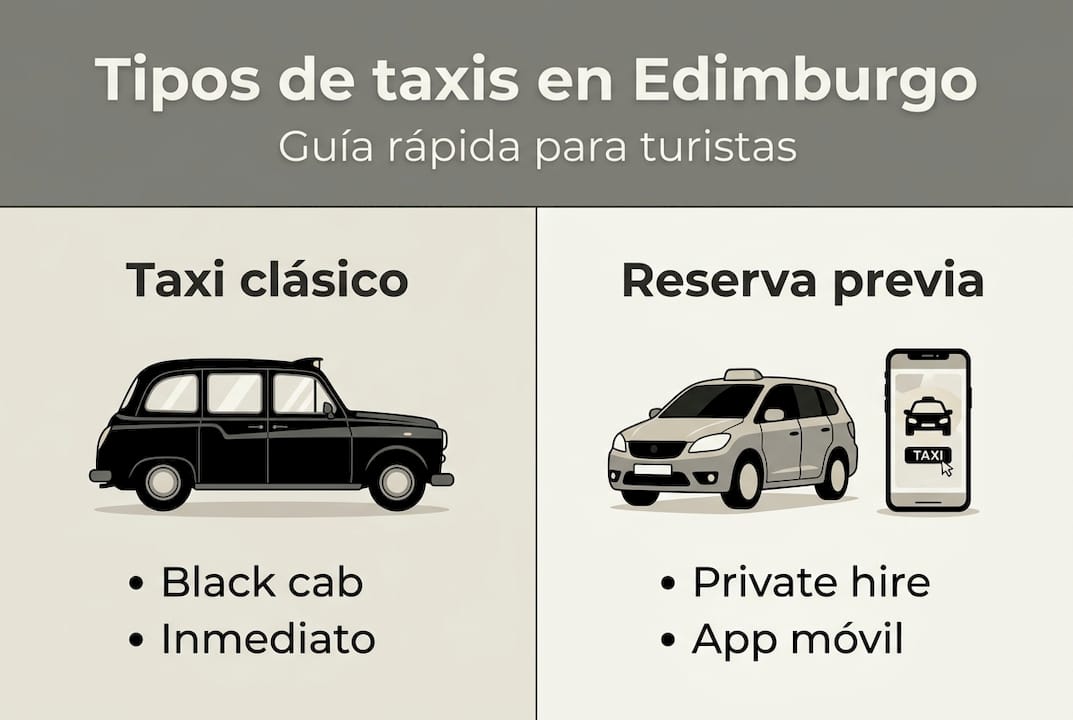 Guía visual sencilla sobre las diferentes clases de taxi que puedes encontrar en Edimburgo