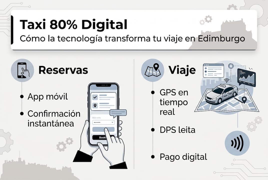 Guía visual sobre cómo reservar y utilizar taxis digitales en Edimburgo