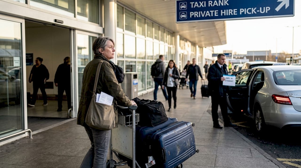 Traveler meets licensed airport transfer taxi
