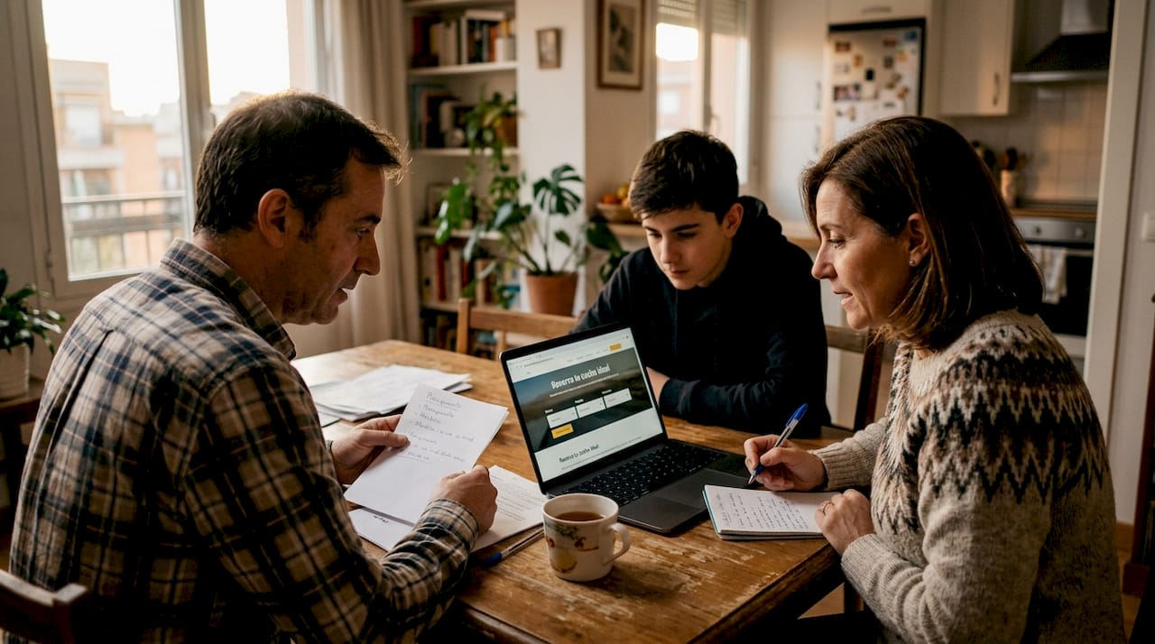 Una familia organizando su traslado privado cómodamente desde casa