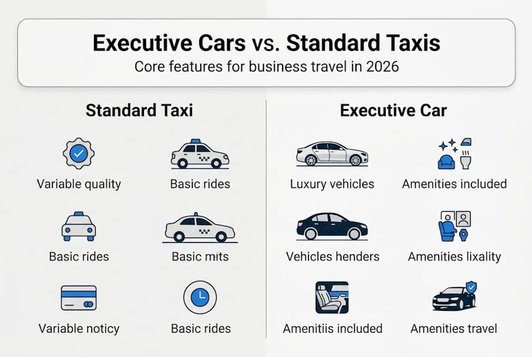 Infographic comparing executive cars and standard taxis