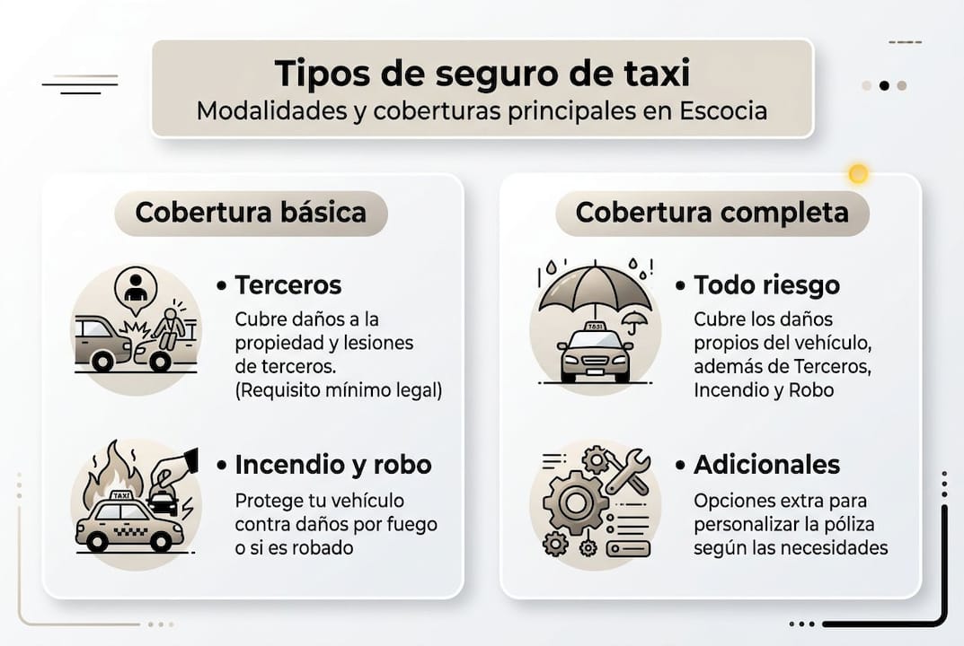 Infografía sobre los diferentes tipos de seguros para taxis en Escocia