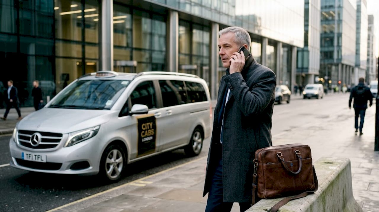 Executive waiting for business taxi vehicle