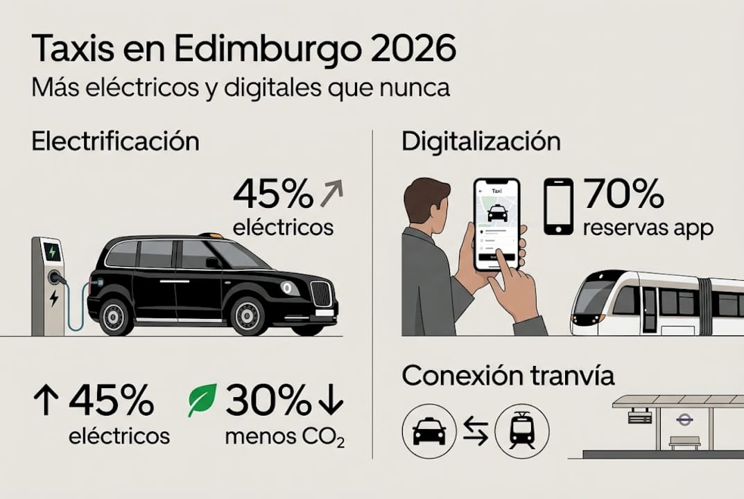 Infografía sobre cómo se están electrificando y digitalizando los taxis en Edimburgo