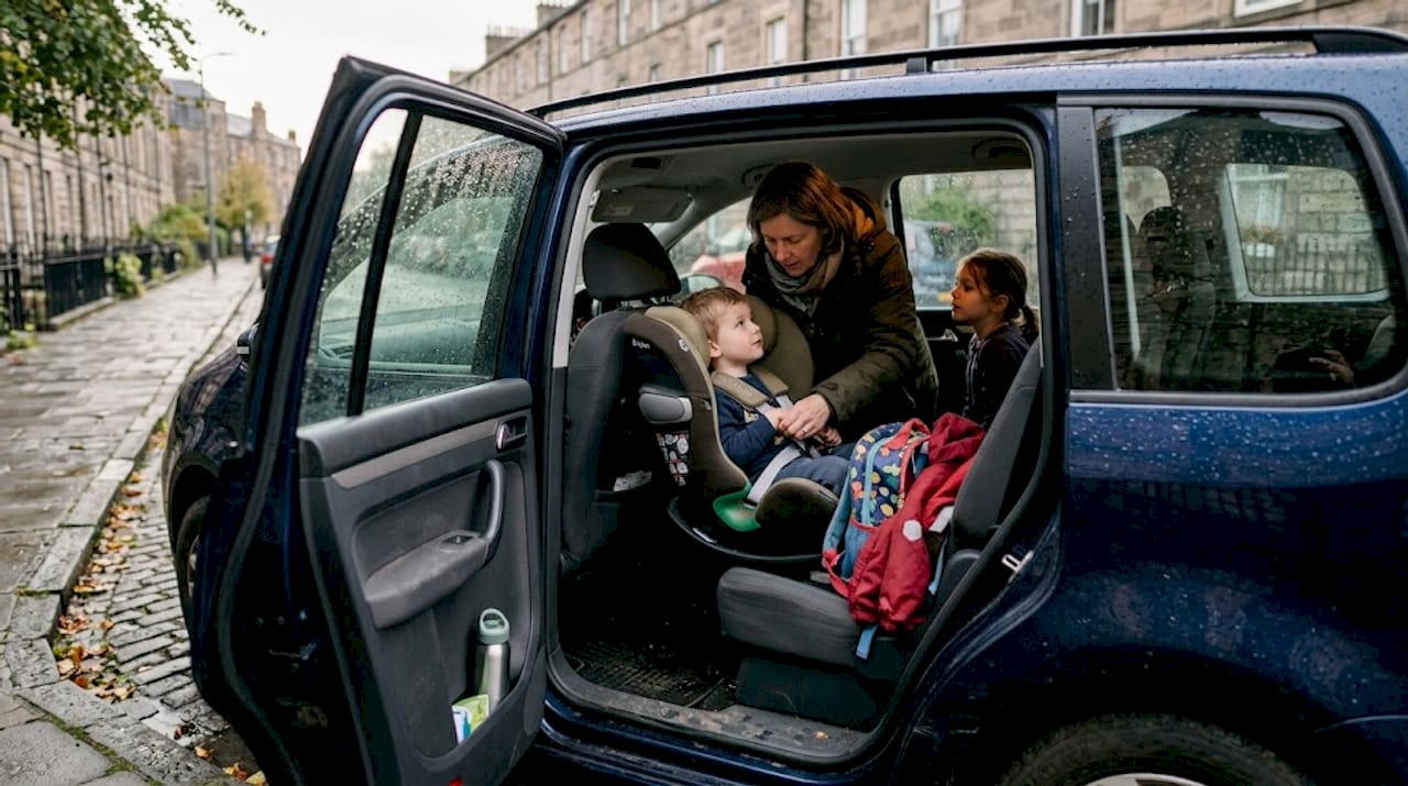 Una familia organizando su traslado de lujo en taxi por Edimburgo