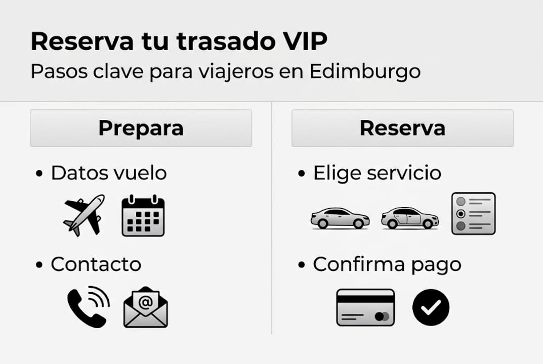 Infografía sobre cómo reservar tu traslado VIP en Edimburgo
