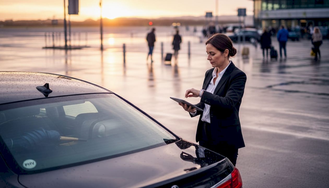Chofer ejecutiva aguardando en el aeropuerto de Edimburgo