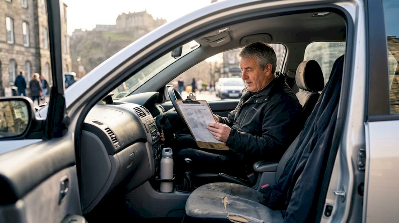 Conductor de taxi alistando un traslado privado al aeropuerto