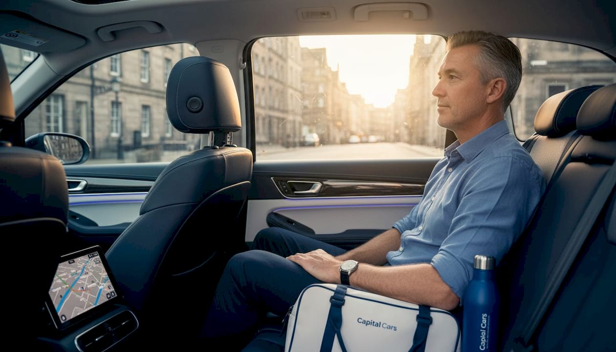 Un pasajero contempla el paisaje desde la comodidad de un taxi privado.