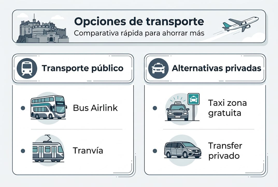 Infografía sobre las diferentes opciones para llegar al aeropuerto
