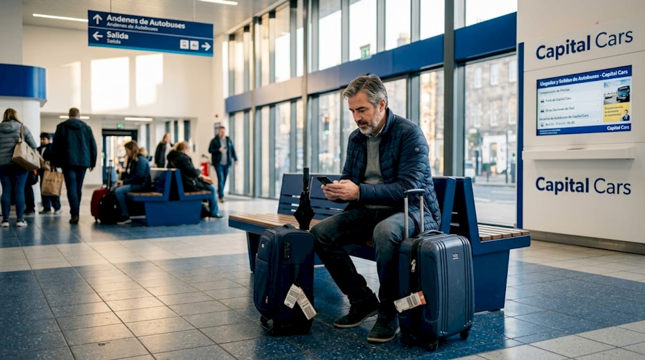 Hombre evaluando las diferentes opciones para ir al aeropuerto