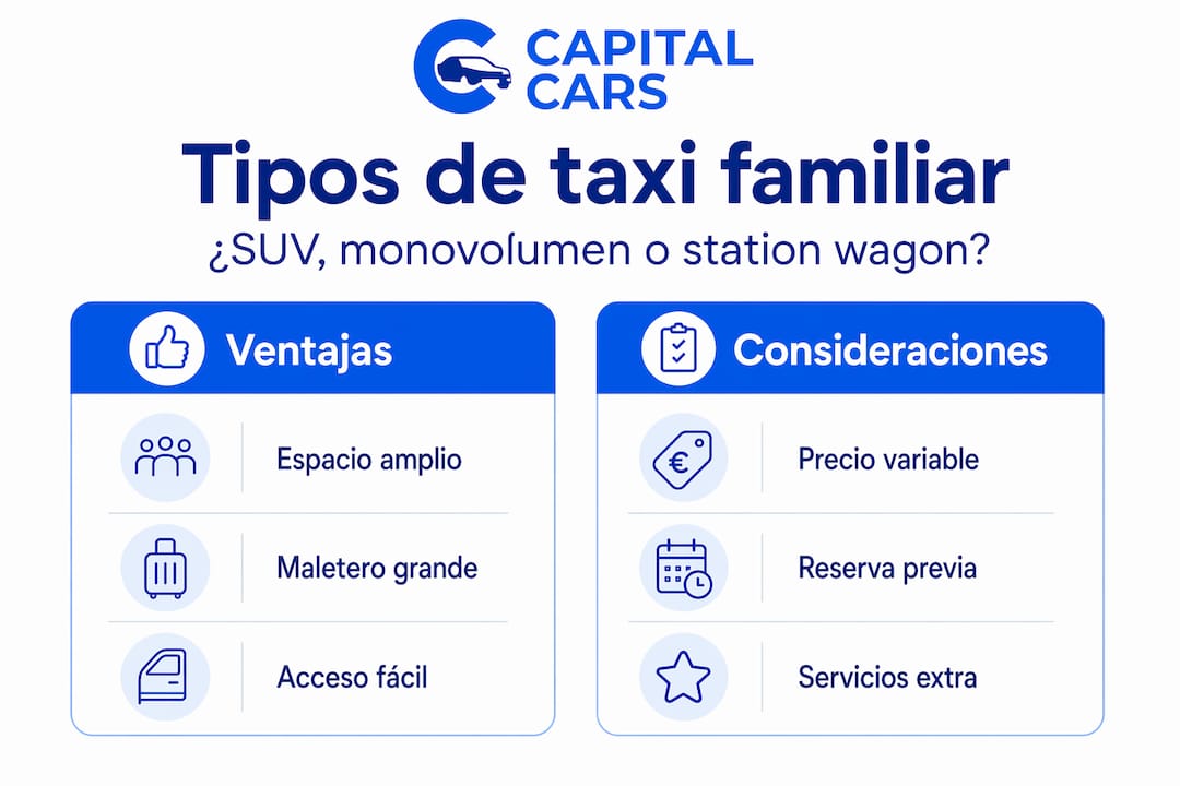 Infografía sobre las distintas opciones de taxis familiares y sus principales diferencias