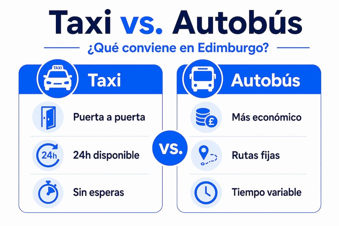 Infografía: ¿Qué es mejor en Edimburgo, taxi o autobús? Comparativa detallada
