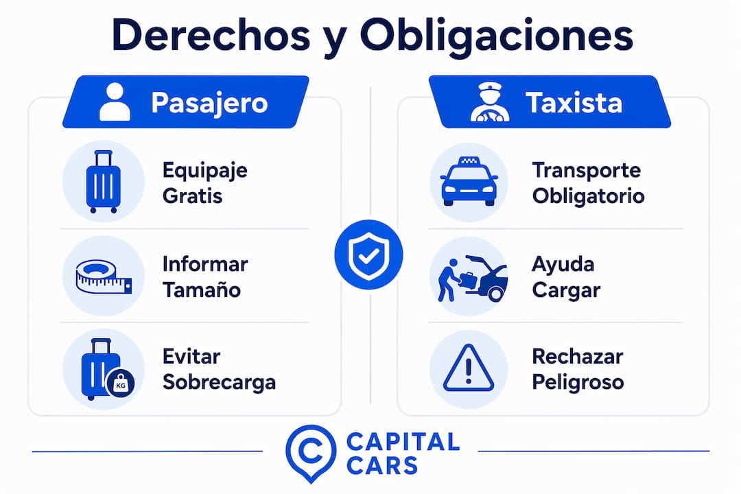 Infografía sobre los derechos que tienen los pasajeros y las responsabilidades que deben cumplir los taxistas