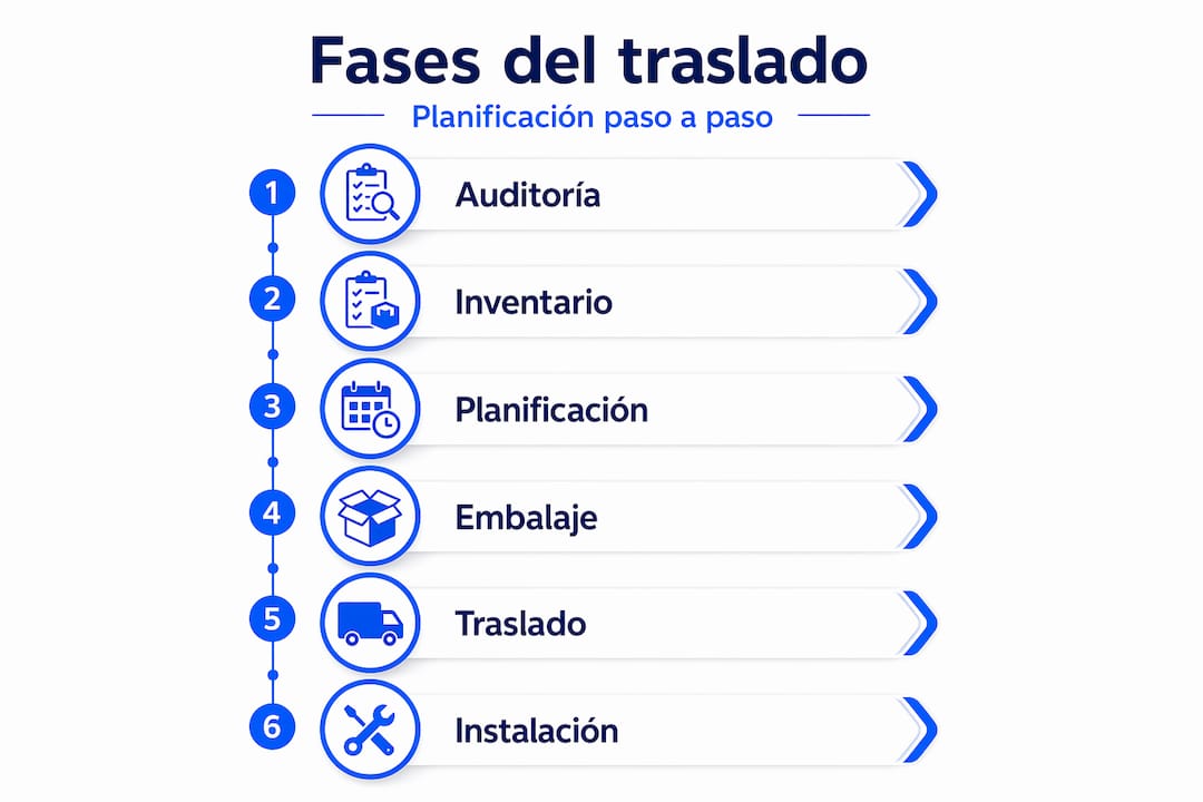 Infografía sobre las etapas clave en un proceso de mudanza empresarial