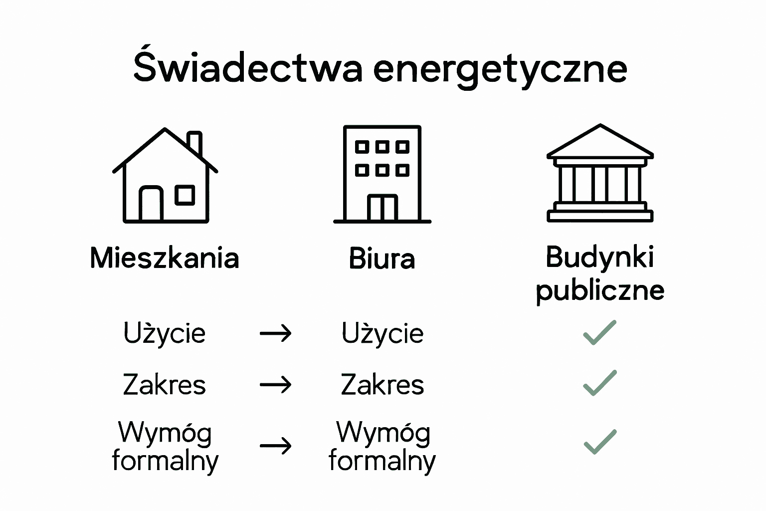 Porównanie rodzajów świadectw energetycznych: mieszkalne, użytkowe, publiczne.