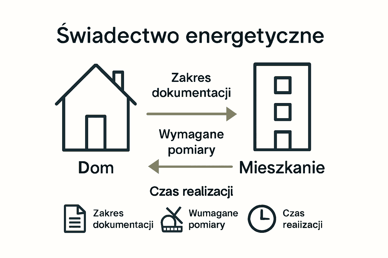 Infografika porównująca świadectwo energetyczne domu i mieszkania