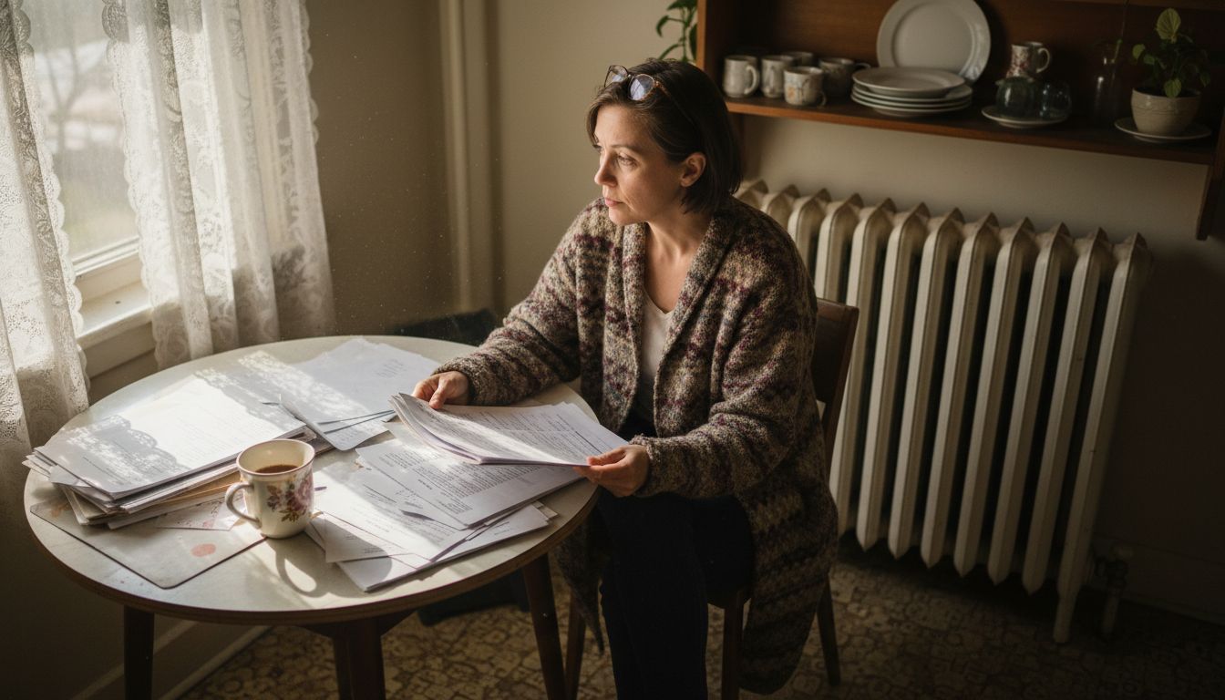 Woman studies energy audit report at table