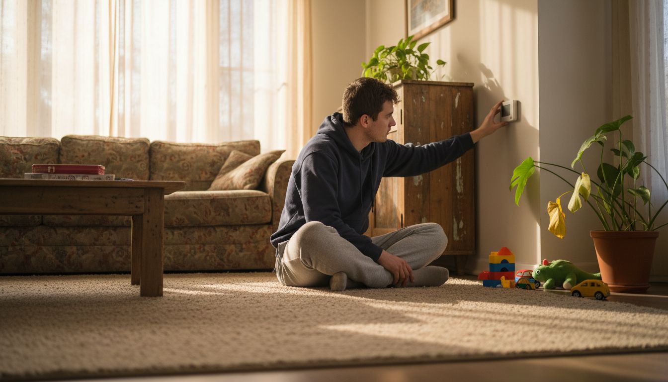 Man adjusting thermostat for comfort
