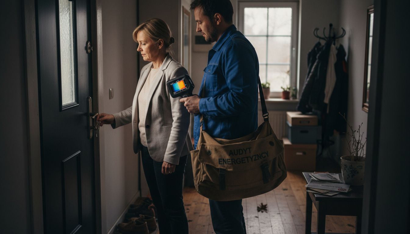 Właściciel domu przyjmuje audytora energetycznego, który ma ocenić stan budynku.