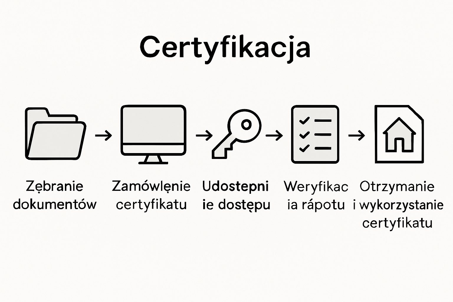 Infografika przedstawiająca 5 kroków procesu certyfikacji